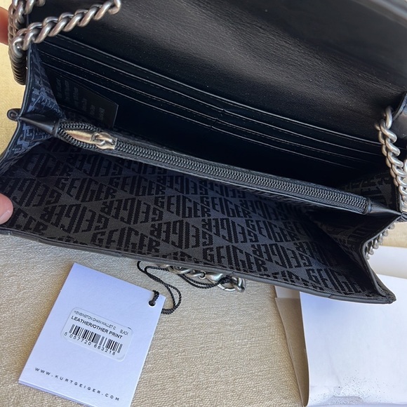 KURT GEIGER LONDON NWT Kensington Leather Wallet on a Chain BLACK - Picture 15 of 17